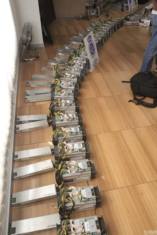 An in-depth view of a high-performance mining rig setup in a hosted environment, showcasing the hardware that powers Dogecoin and other cryptocurrency mining