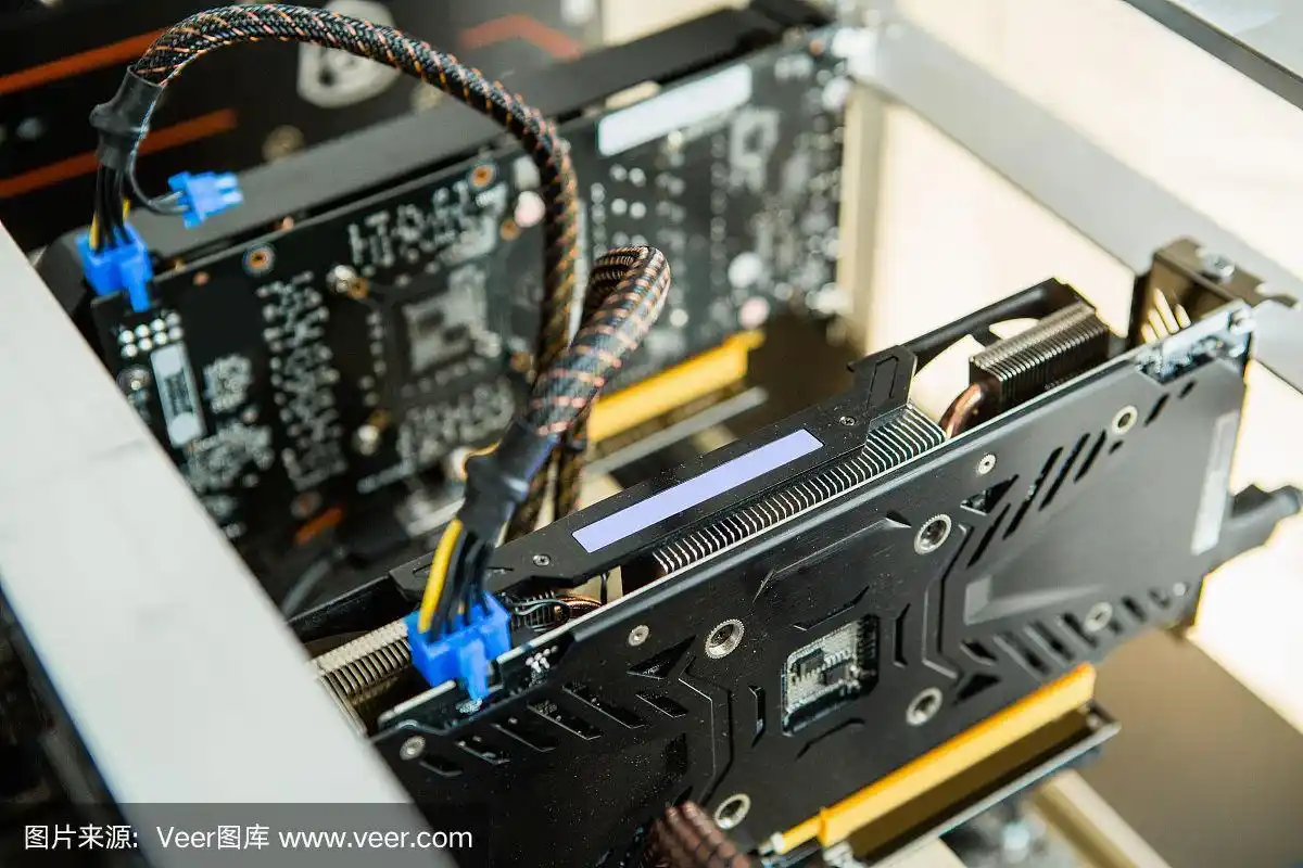 A close-up view of a high-performance mining rig equipped with IoT sensors for predictive maintenance